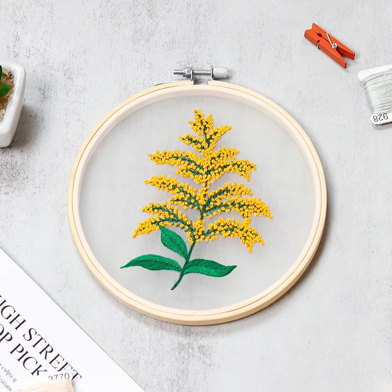 DIY Flowers Plants Pattern Embroidery Set Needlework Tools Printed Beginner Embroidery Round Cross Stitch Kit Sewing Craft Kit