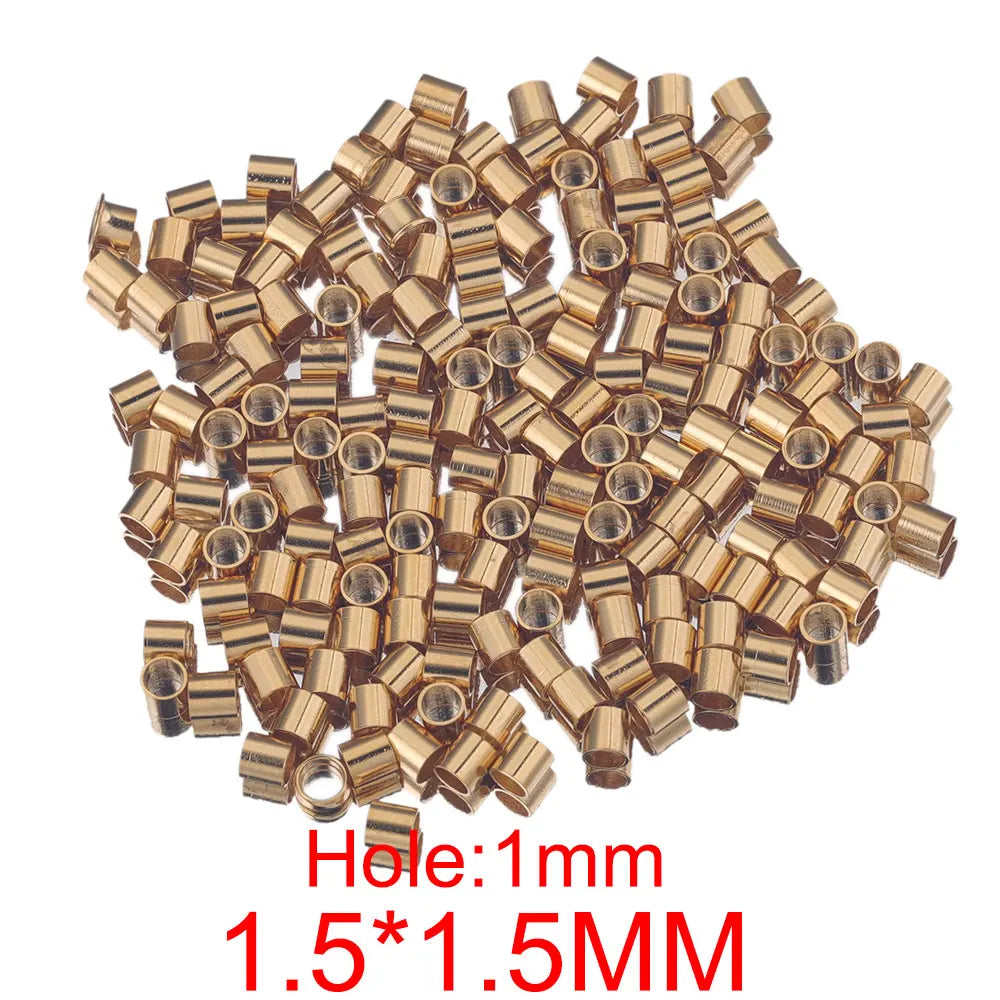 200pcs Dia 1.5-2.5 mm Stainless Gold Tube Stopper Spacer Bead Crimp