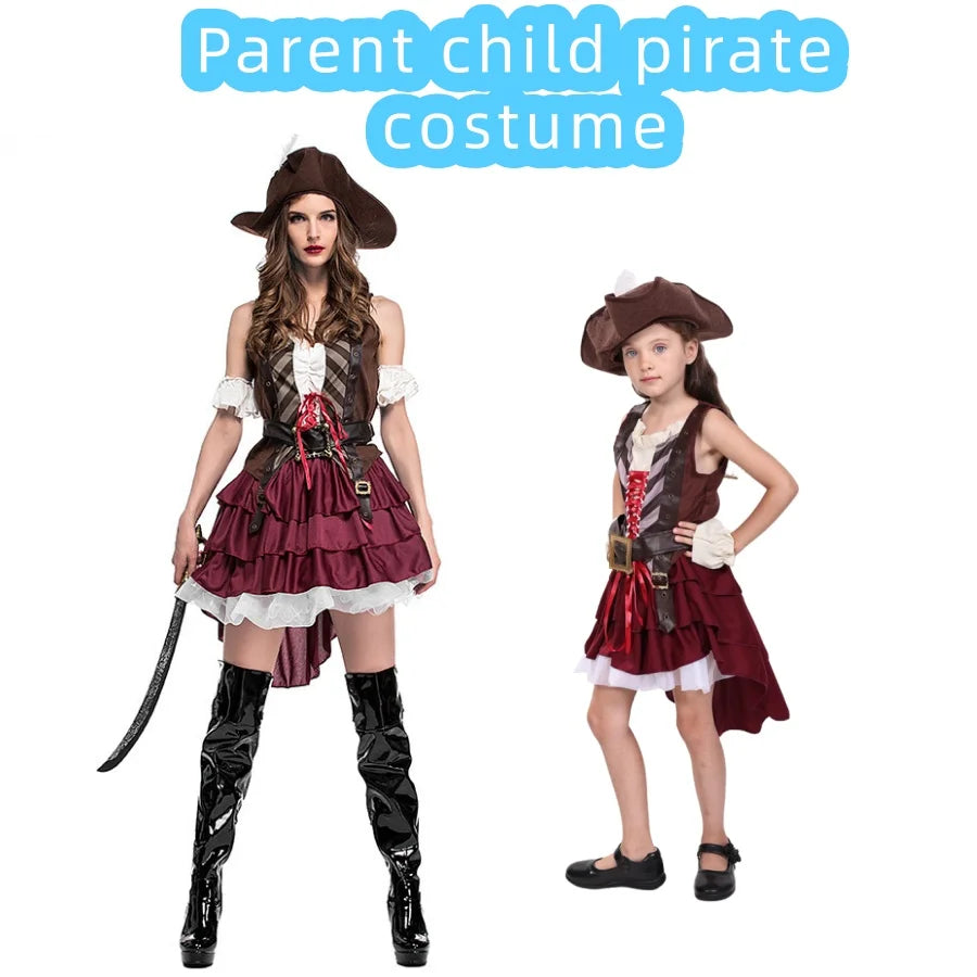 Children, adults, Caribbean pirates, character costumes