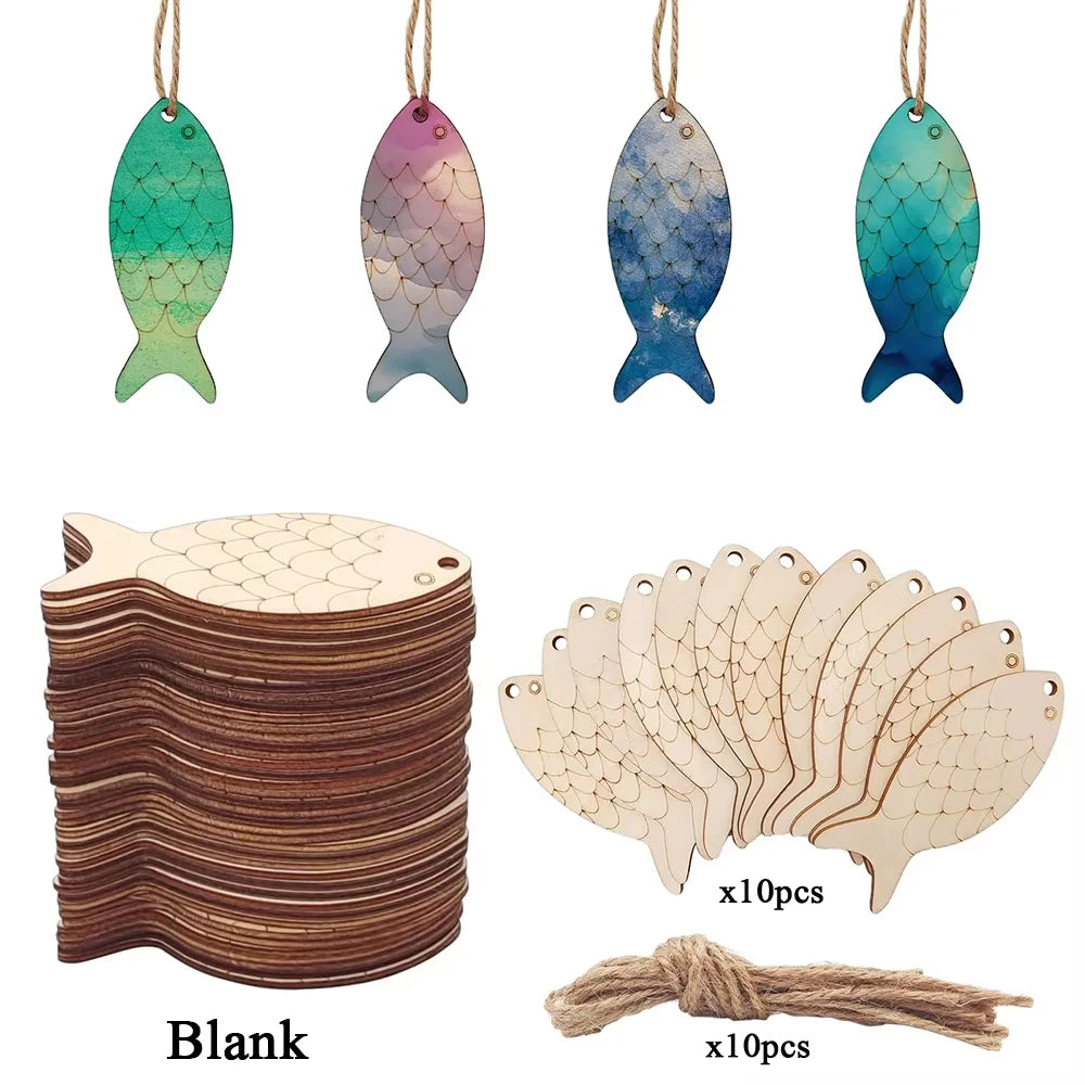 5pcs/set Fish Template Wooden Cutouts