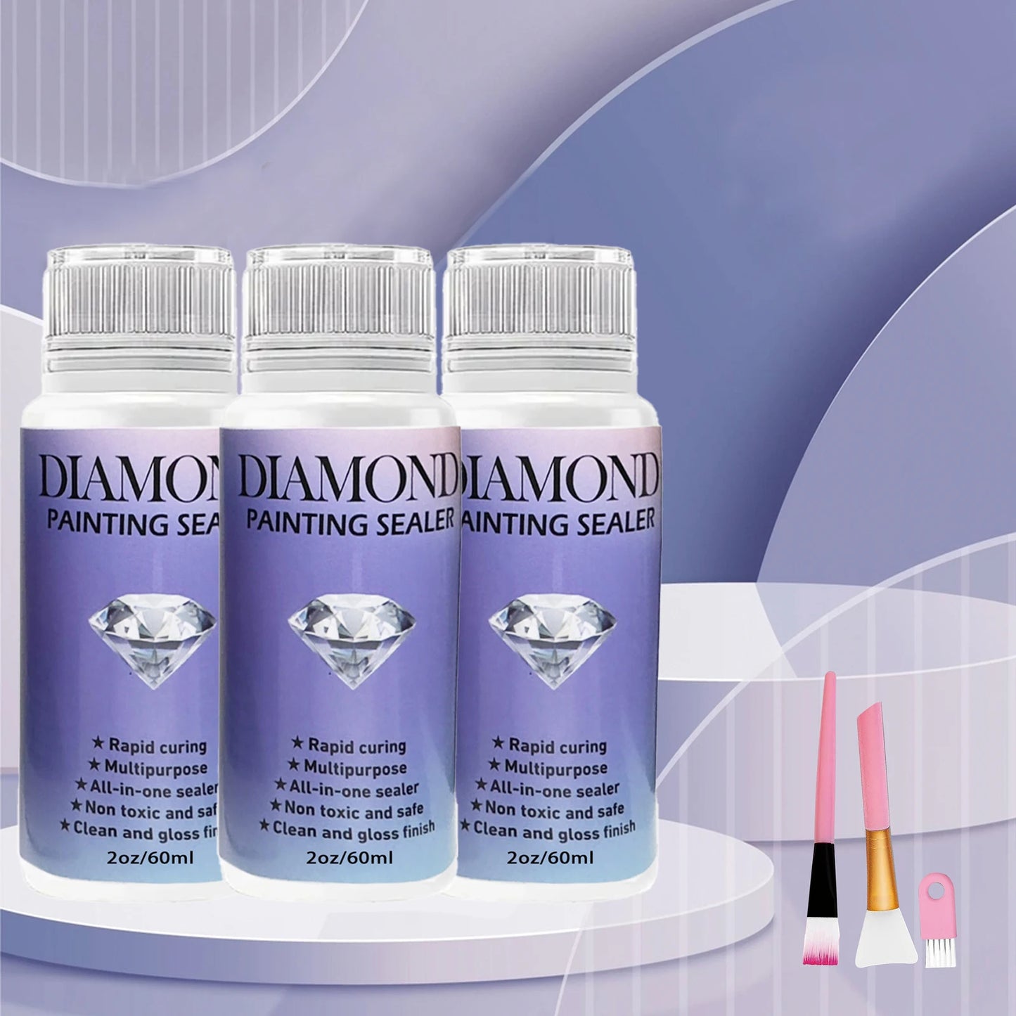 60ML/120ML/200ML Diamond Painting Sealer with 3 Pcs Brushes