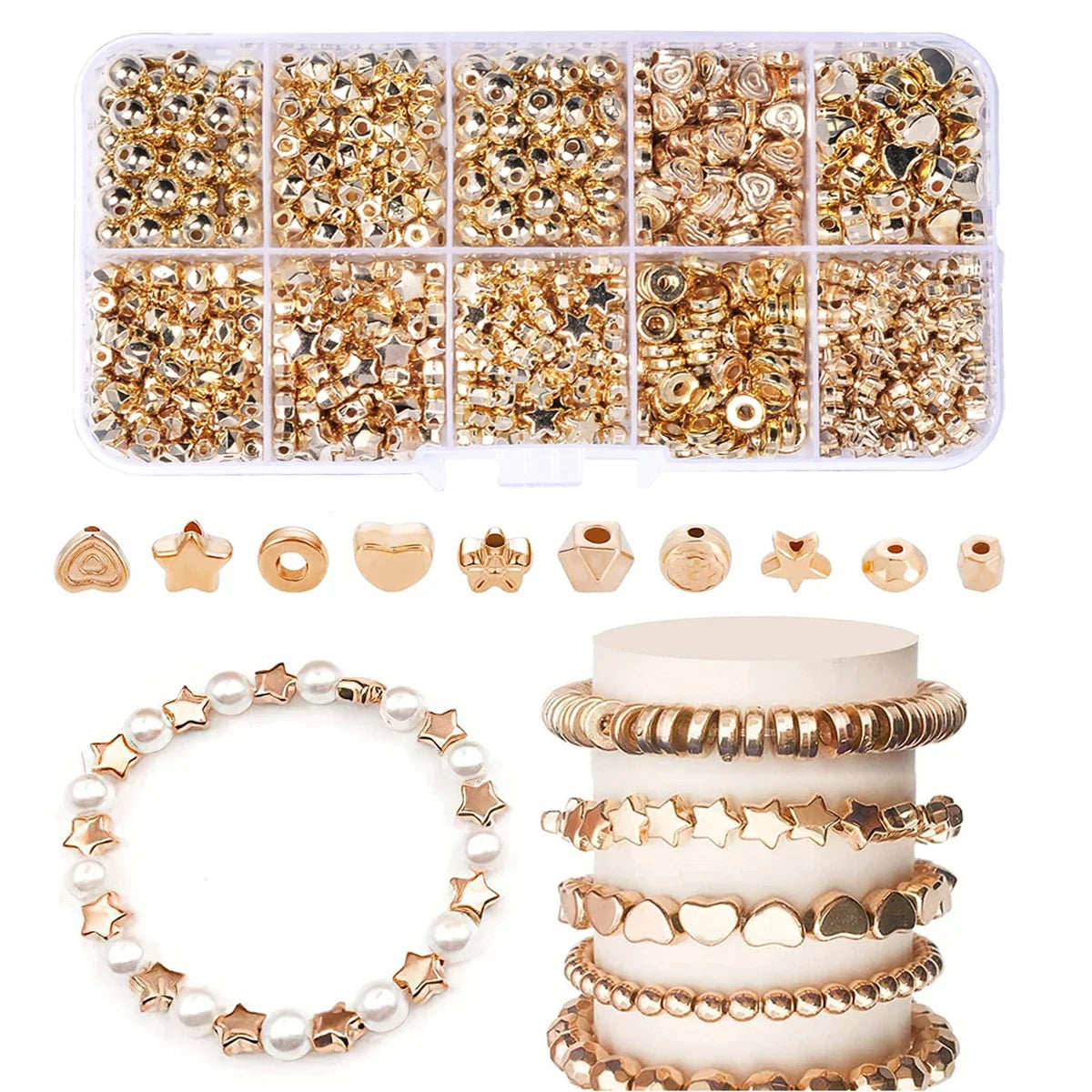 300/500pcs/800 Jewelry Making kit Plated Gold Beads