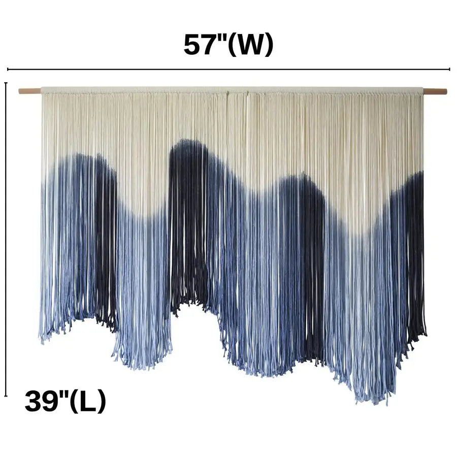 Macrame Wall Hanging Large Blue-Dip Dyed Fiber-Art Tapestry