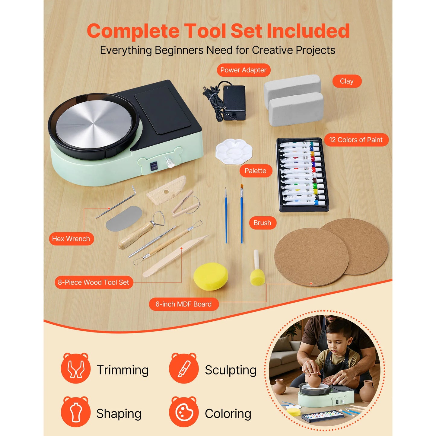 3/6-inch Mini-Pottery Wheel Turntable Forward Reverse Rotation