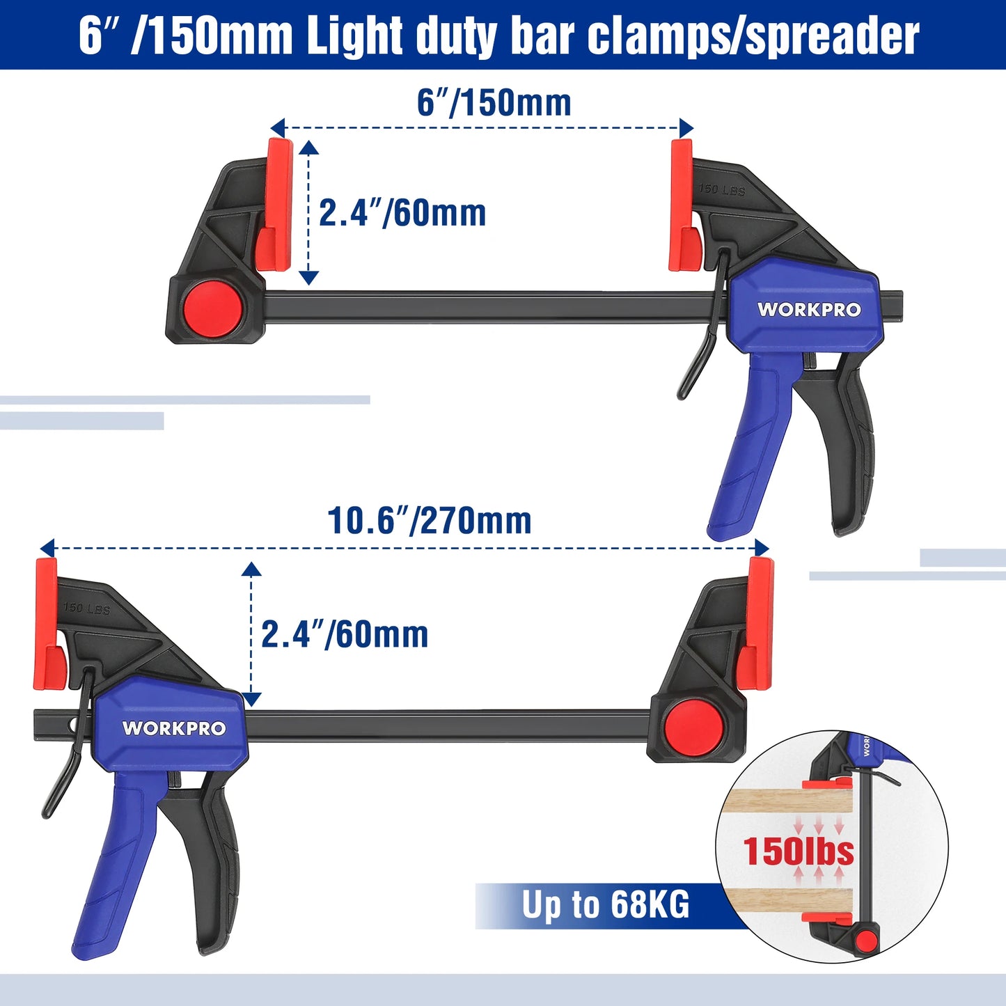 WORKPRO Bar Clamps for Woodworking One-Handed Clamp/Spreader