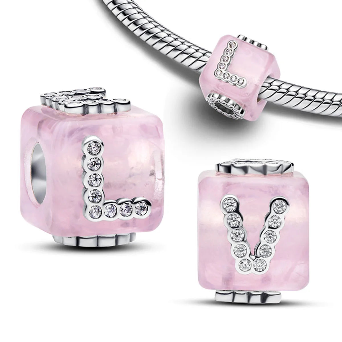 925 Silver Angel Wing Pink Gem Key Charm Pendant