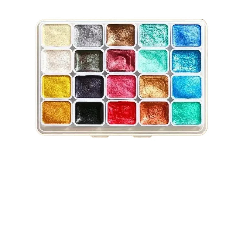 20 Colors Metal Watercolor Painting Set, With Shiny Pearls