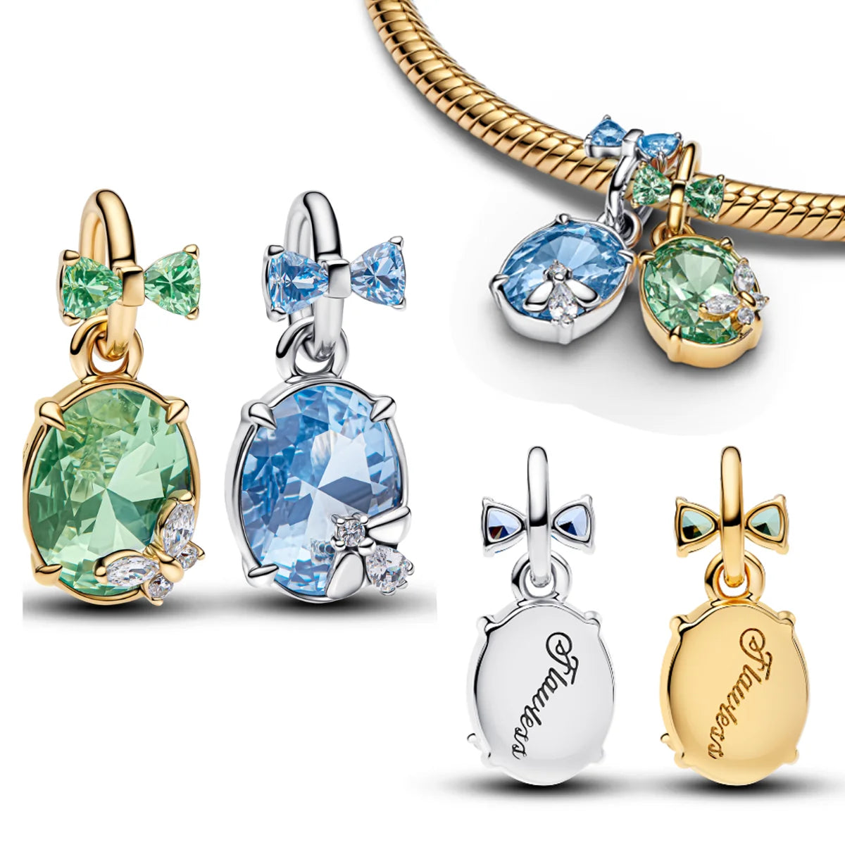 925 Silver Angel Wing Pink Gem Key Charm Pendant