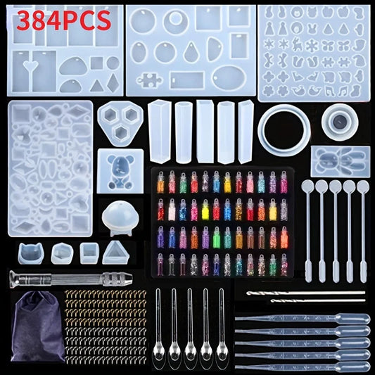 384pcs Silicone-Resin Casting Mold Jewelry Making Kit