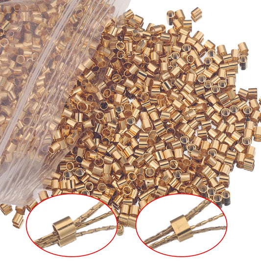 200pcs Dia 1.5-2.5 mm Stainless Gold Tube Stopper Spacer Bead Crimp
