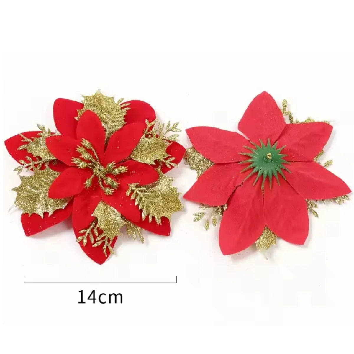 Large Glitter Artificial Christmas Flowers w/Clips Fake Flower