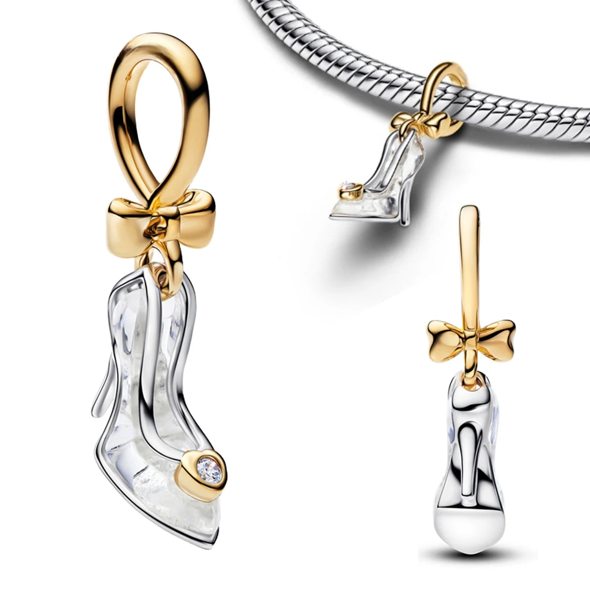 925 Silver Angel Wing Pink Gem Key Charm Pendant