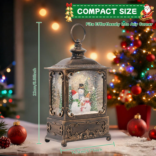 Christmas Music Snow Globe Lantern with LED Light & Falling Snowflake Holiday Melodies Warm White Glow for Christmas Decor Gifts