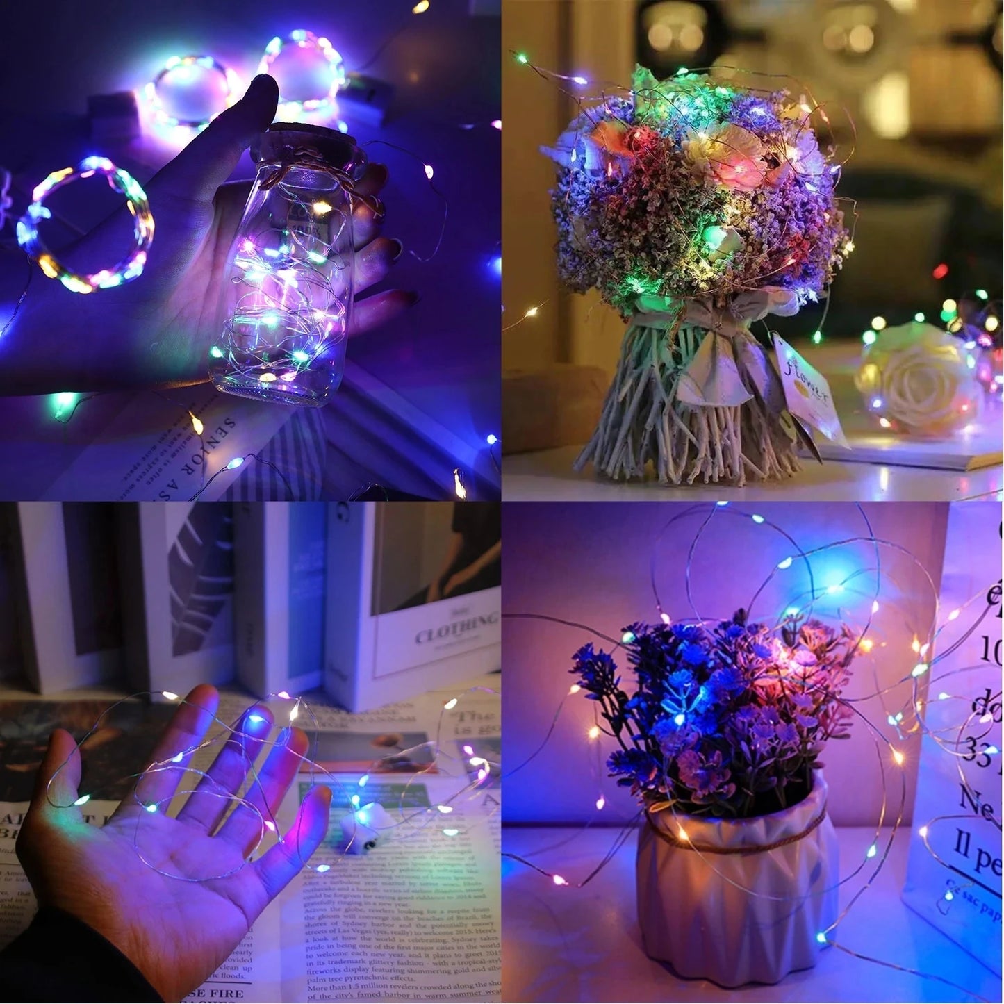 8Pcs 8colors Fairy Lights String Button Battery Home Decor